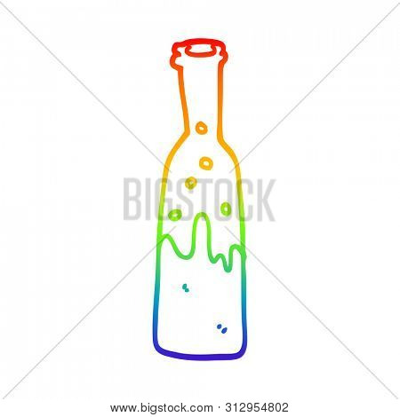 rainbow gradient line drawing of a cartoon bottle with sloshing wine