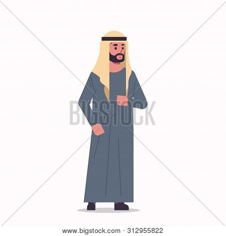 Arabic Businessman In Hijab Arab Man Wearing Traditional Clothes Standing Pose Arabian Male Cartoon 
