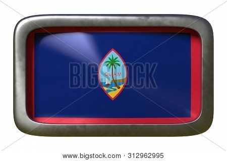 3d Rendering Of A Guam Flag On A Rusty Sign Isolated On White Background