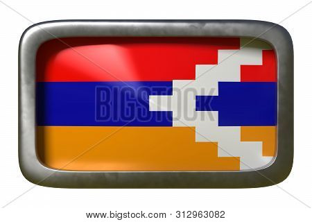 3d Rendering Of A Nagorno-karabakh Flag On A Rusty Sign Isolated On White Background