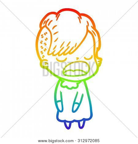 rainbow gradient line drawing of a cartoon cool hipster girl talking