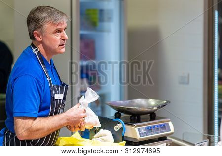 Sheffield, Uk - 20th July 2019: Fishmongers In Sheffields Moor Market During The Tramlines Festival 