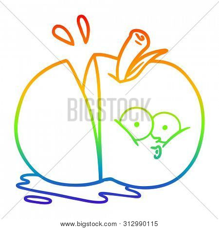 rainbow gradient line drawing of a cartoon sliced apple