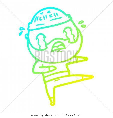cold gradient line drawing of a cartoon bearded dancer crying