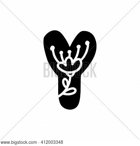 Vintage Floral Bold Letter Y Logo Spring. Classic Y Summer Letter Design Vector With Black Color And