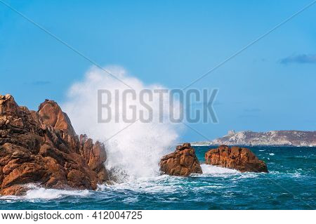 Atlantic Ocean Coast In Brittany Near Ploumanach, France.