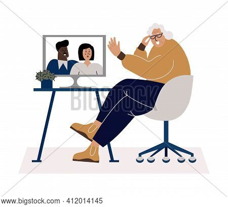Technology For Old People Flat Vector Concept.