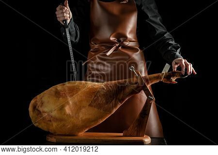 Hamon Is Forty-eight Weeks Old. Spanish Jamon And Traditional Food, Jamon Serrano, Bellota, Italian 