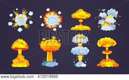 Animation For Game Of Explosion Effect. Frame Comic Animation With Effect Of Fun Explosion, Divided 