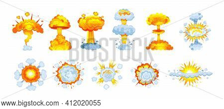 Animation For Game Of Explosion Effect. Frame Comic Animation With Effect Of Fun Explosion, Divided 