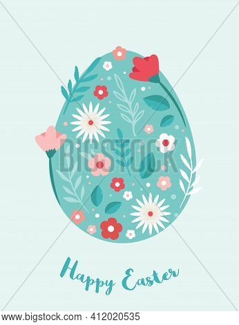 Happy Easter. Greeting Cards Or Posters With Spring Flowers And Easter Egg. Egg Hunt Poster Template