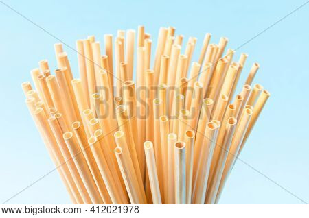 Close Up Wheat Straws For Drinking Water Natural Eco Friendly Renewable.