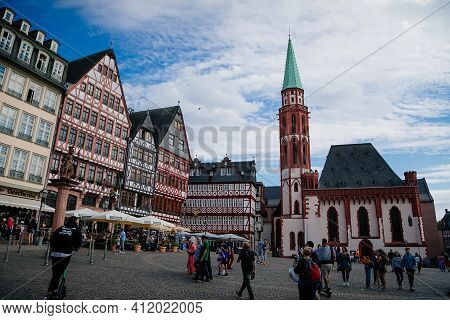 Half-timbered Houses Of Romer Square, Old Town, Minervabrunnen, Romerberg, Altstadt, Timber Framed H
