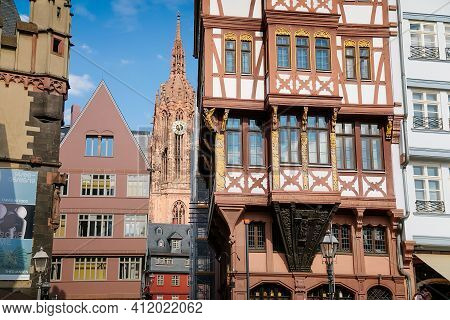 Half-timbered Houses Of Romer Square, Old Town Romerberg, Altstadt, Timber Framed Historical Buildin