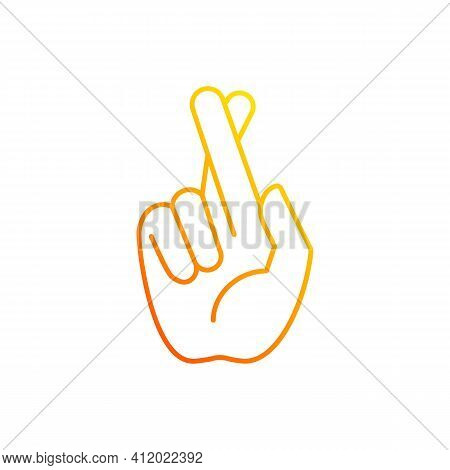 Crossed Fingers Gradient Linear Vector Icon. Hand Gesture Used To Wish For Luck. Keep Your Fingers C