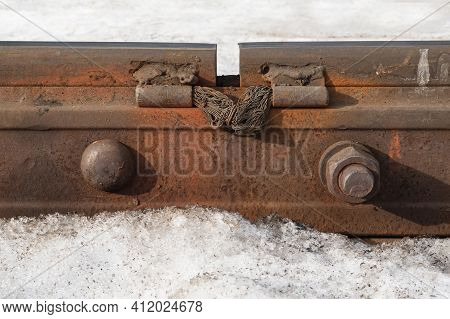 Splice Bar (joint Bar Or Fishplate) Of Railroad For Join The Ends Of Two Rails Together.