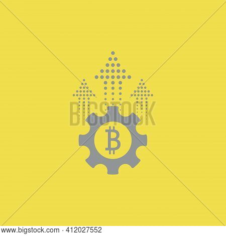 Bitcoin Icon. Btc Growth Concept. Grey Gear Icon With Bitcoin Symbol. Vector Illustration
