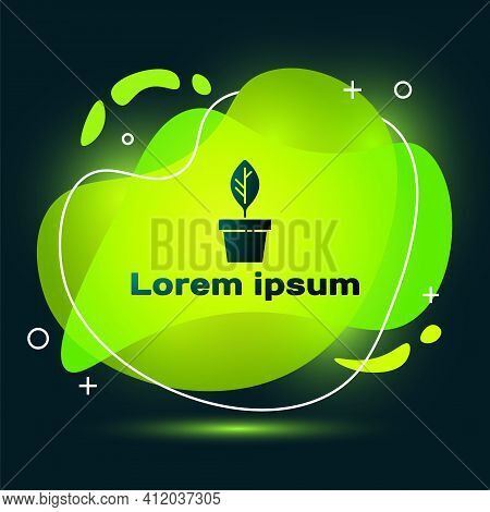 Black Plant In Pot Icon Isolated On Black Background. Plant Growing In A Pot. Potted Plant Sign. Abs