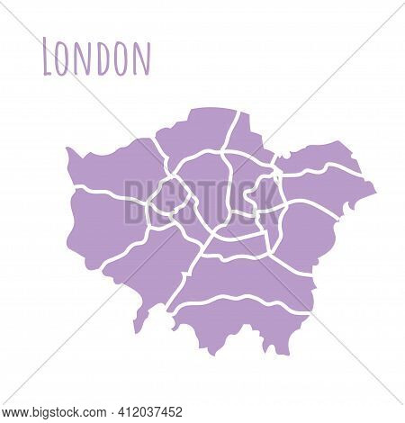 London, Uk Map Silhouette Administrative Division, Vector Map Isolated On White Background. Boundary
