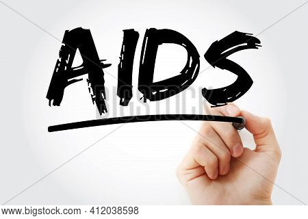 Aids - Acquired Immune Deficiency Syndrome Acronym With Marker, Concept Background