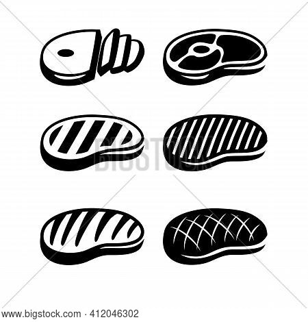 Piece Of Delicious Grilled Meat Steak Sketch Vector Illustration Set