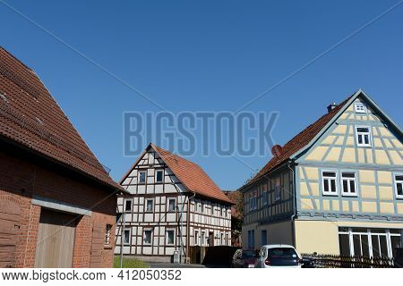 Village With Half-timbered Houses In The Rhoen, Bavaria, Germany