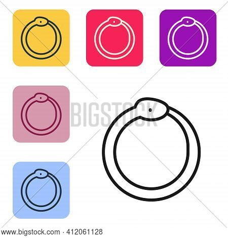 Black Line Magic Symbol Of Ouroboros Icon Isolated On White Background. Snake Biting Its Own Tail. A