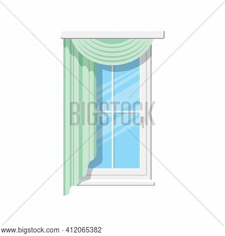 Venetian Or Roman Curtains Isolated Draperies On Window. Vector Home Or Office Interior Element, Win