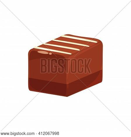 Rectangle Chocolate Candy Isolated Sweet Food. Vector Tasty Milky Choco Candy, White Sugar Stripes O
