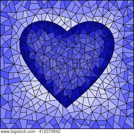 Illustration In Stained Glass Style With Abstract  Heart Onon A Cracked Background, Rectangular Imag