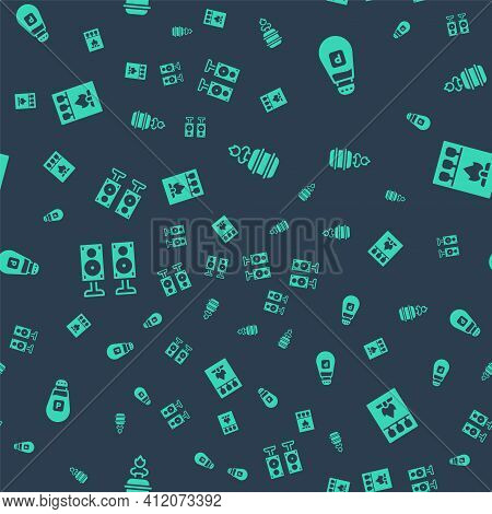 Set Camping Gas Stove, Pepper, Stereo Speaker And Matchbox And Matches On Seamless Pattern. Vector