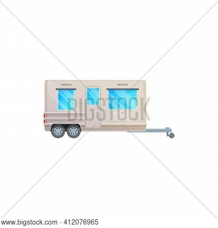 Trailer, Camper And Travel Caravan Van, Rv Truck, Vector Icon. Vacations Motor Home And Travel Trail