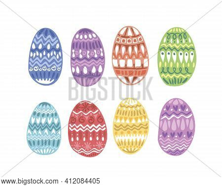 Easter Eggs Pattern Icon Set. For Postcards, Cute Cards