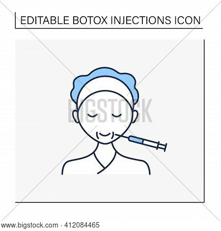 Neurotoxin Injection Line Icon.injection Into Lips Corners. Smile. Form Correction. Rejuvenation. Fu