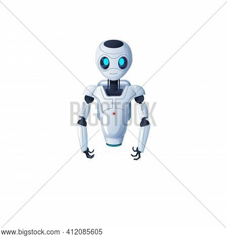 Robot With Hands And Without Legs Isolated Cartoon Character With Flexible Arms. Vector Artificial I