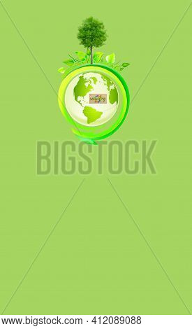 Ecologic background with recycle symbol, planet earth and electric car silhouette isolated in color background