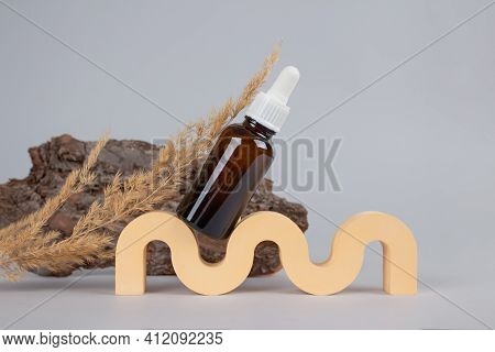 Mockup Image, Dropper Bottle With Modern Organic Cosmetics - Polyglutamic Or Hyaluronic Acid, Serum,
