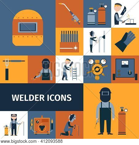 Welder And Blacksmith Laborer Decorative Icons Set Isolated Vector Illustration
