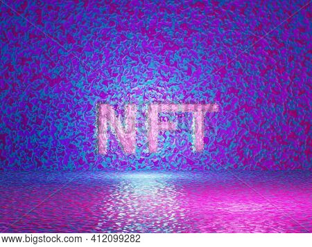 Ntf Text On Vivid Tech Violet Background. Non-refundable Token. 3d Render. Crypto Art Place For Sell