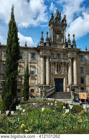May 1, 2018 - Galicia, Spain: View Of The Facade And Garden Of The Monastery Of San Martin Pinario O