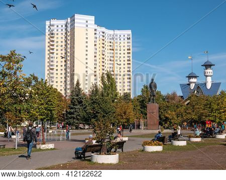 Engels, Russia, September 27, 2020 - Russian Provincial Cityscape, Streets And Modern Houses