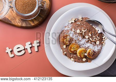 Teff Grain Porridge With Banana Topping For Breakfast