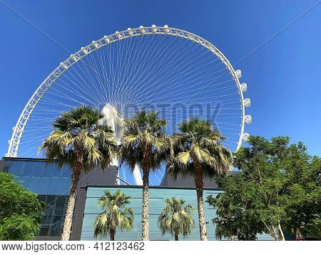 Dubai,uae - October 16, 2020: 
Beautiful View Of Dubai Eye Or Al Ain Huge Wheel On Bluewaters Island