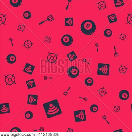 Set Wi-fi Wireless Internet Network, Spatula, Target Sport And Billiard Pool Snooker Ball On Seamles