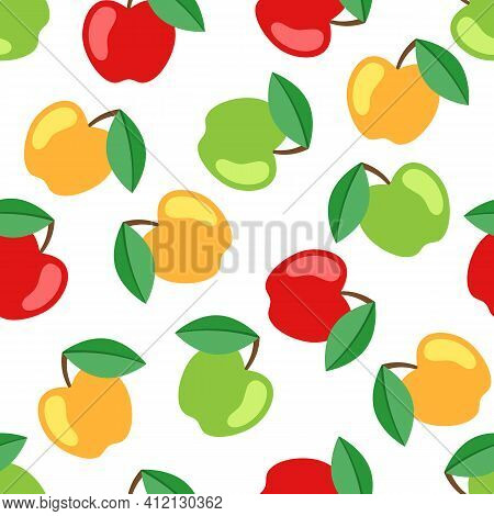 Apple Seamless Pattern. Fruit Seamless Apple Background. Juicy Cute Pattern. Vector Illustration