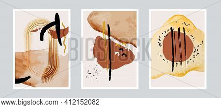 Modern Trendy Mid Century Abstract Compositions Set. Geometric Textured Wall Art Collection. Scandin