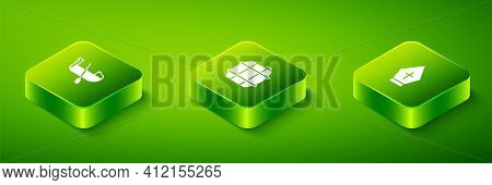 Set Isometric Barrel For Wine, Pope Hat And Gondola Icon. Vector