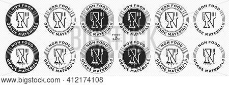 Set Of Stamps. Labeling - Not Food Grade Or Non Food Grade Materials. Glass And Fork Flat Icon Stamp
