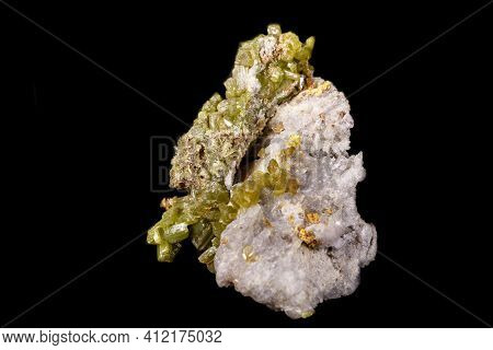 Macro Pyromorphite Mineral Stone On A Black Background Close Up