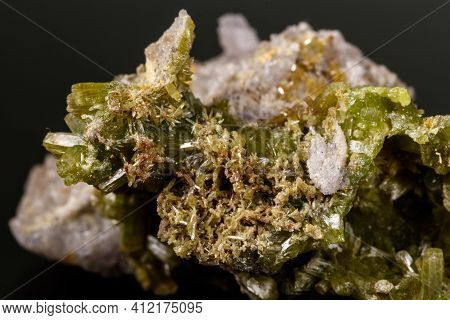 Macro Pyromorphite Mineral Stone On A Black Background Close Up
